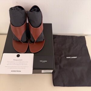 Saint Laurent Brown Crossover Leather Slides